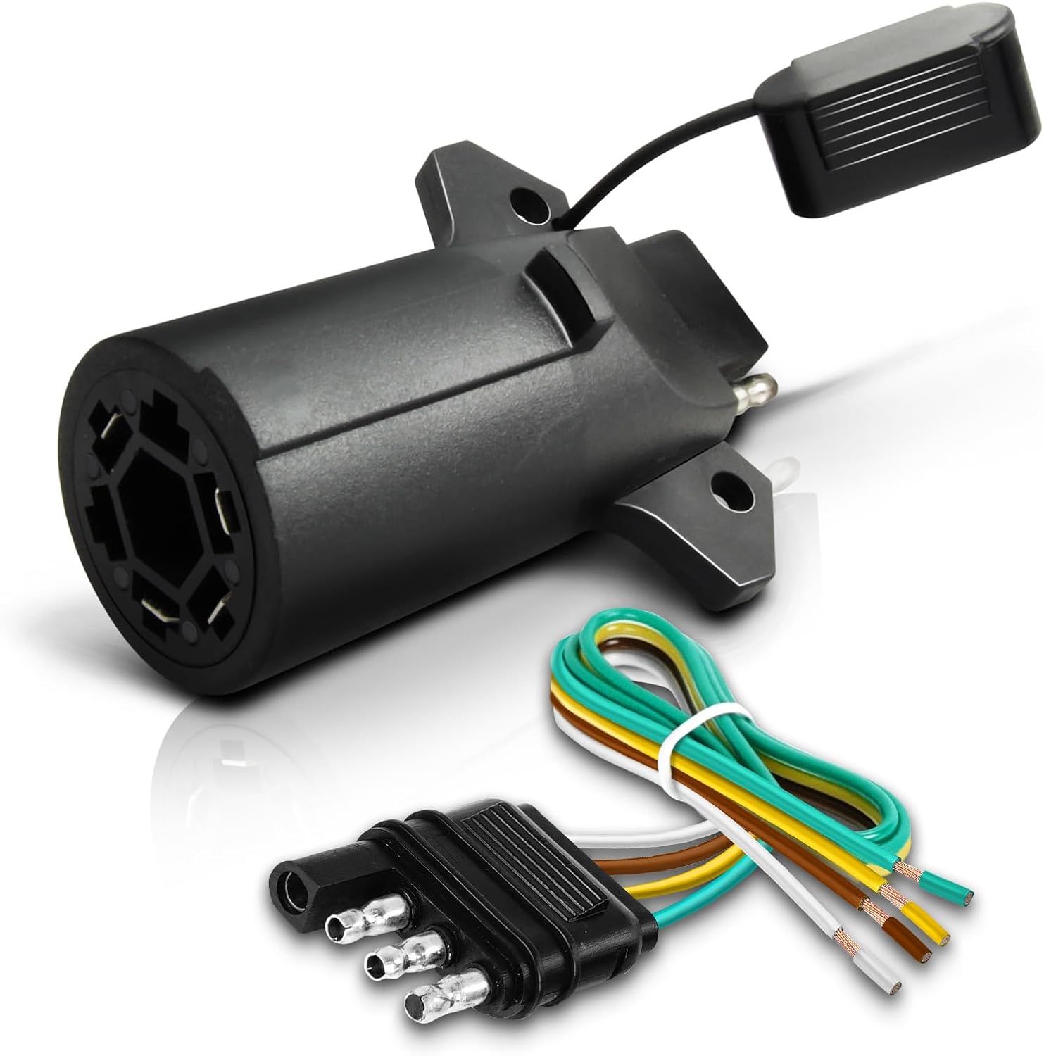 7 Pin to 4 Pin Trailer Adapter w/Secure Tab and 24-inch Hardwire