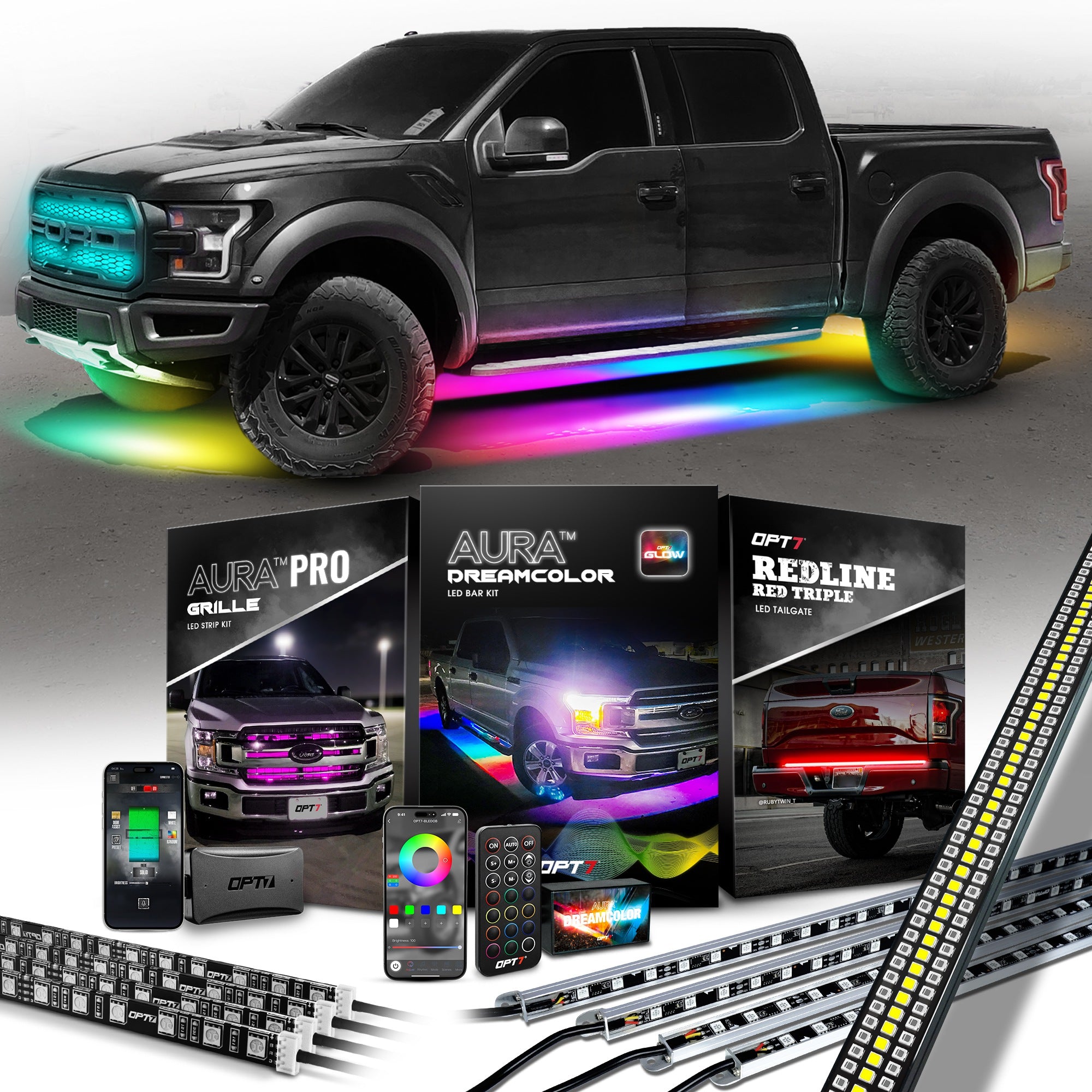 AURA PRO LED Lighting Kit for Truck Bundle (Grille LED Kit - Bluetooth ...