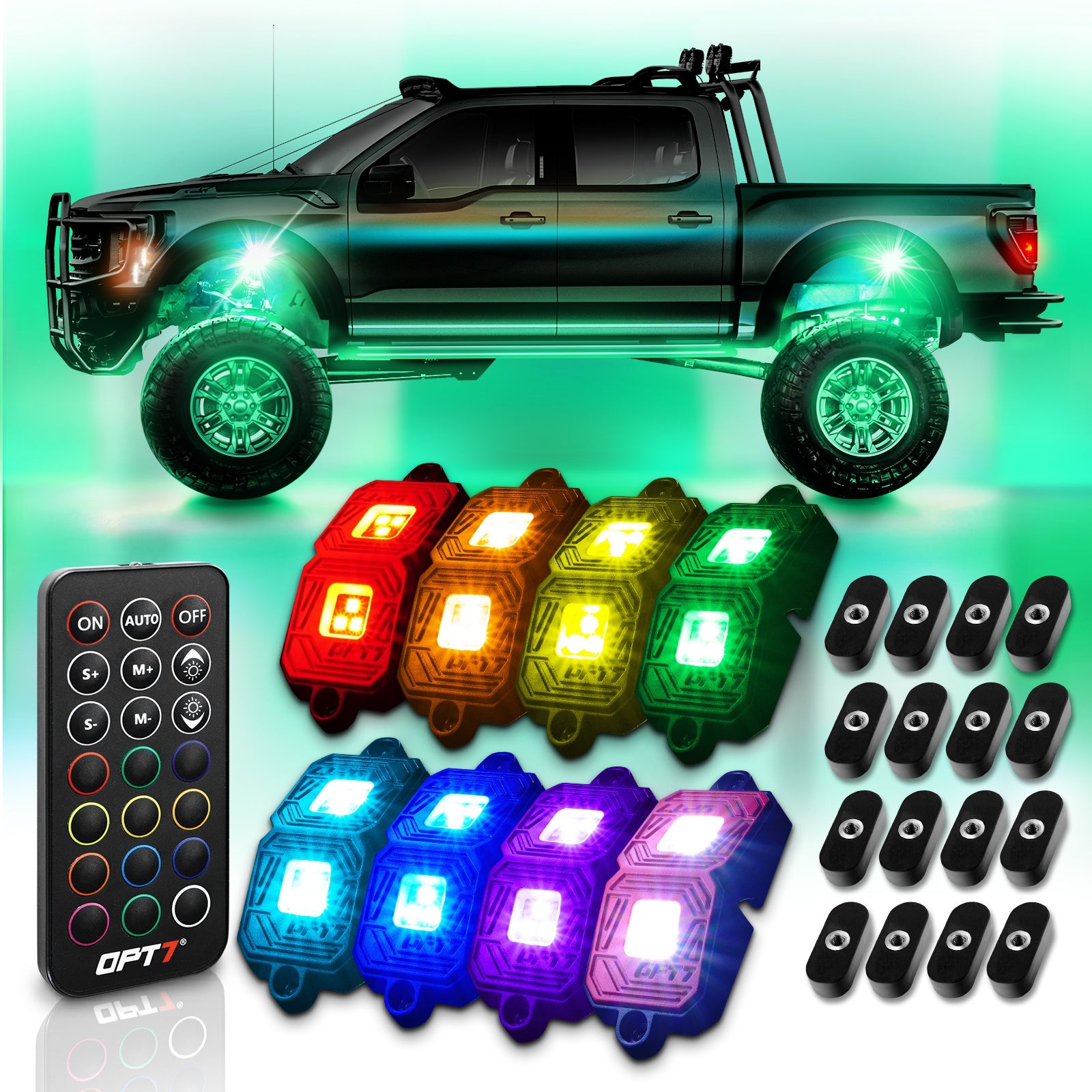 OPT7 Photon RGB 8PCS LED Rock Light Wide Angle Underglow Neon