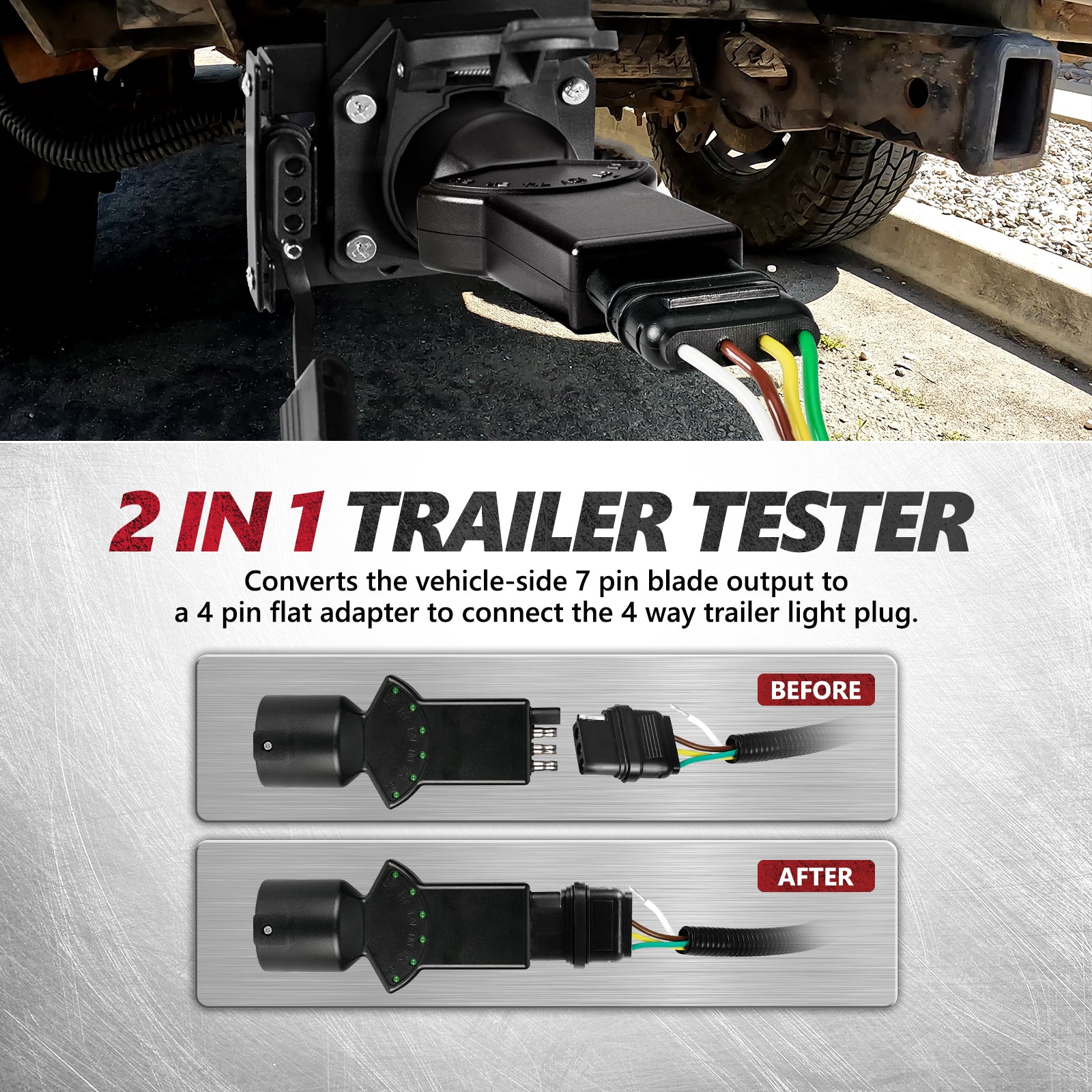 Led Towing Adaptor Module 7-Pin to 4-Pin Trailer Adapter with LED Tester – 6 LED Indicators and ...