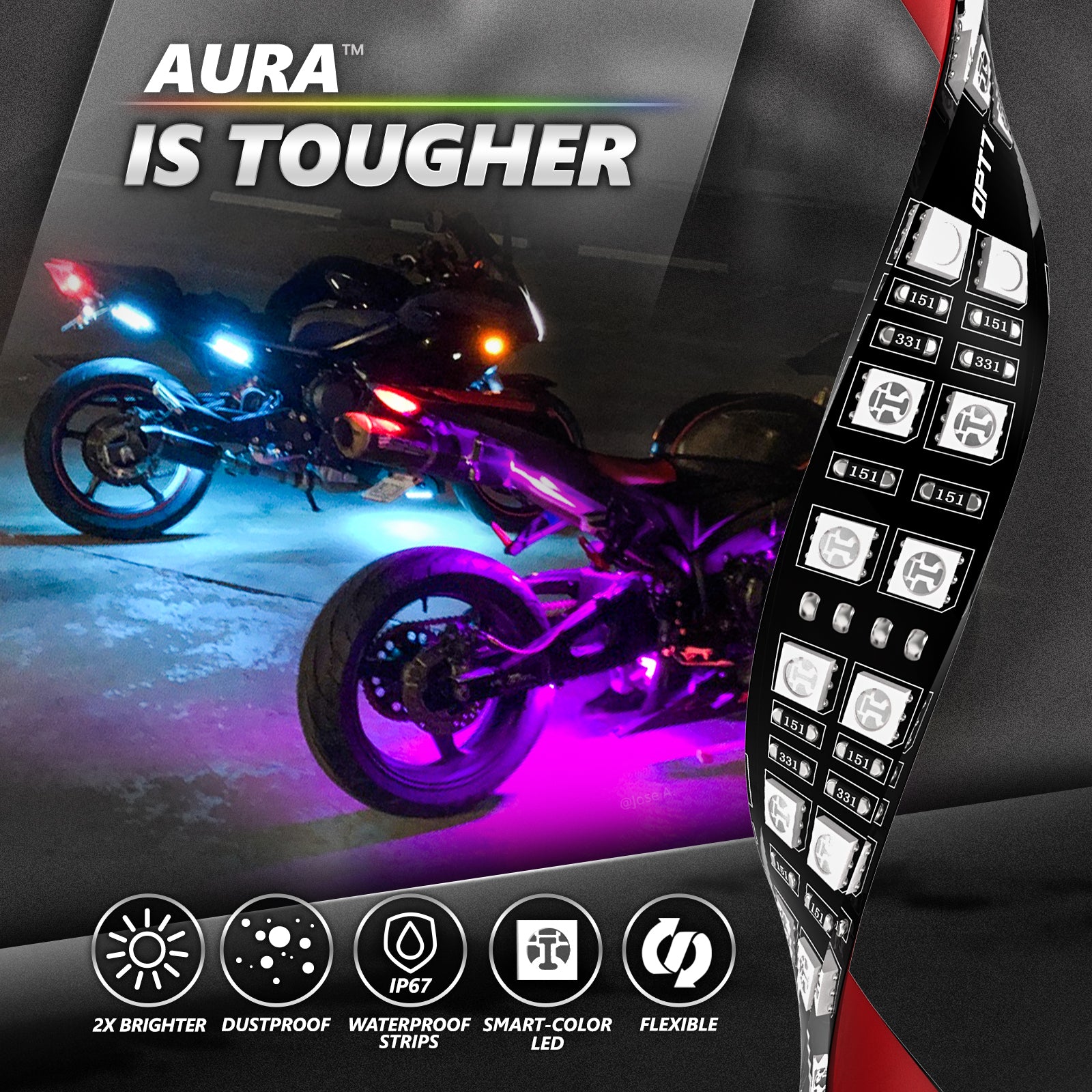 AURA PRO Motorcycle Multi-Color LED Double Row Lighting Strip Kit ( 10 –  OPT7 Lighting Inc