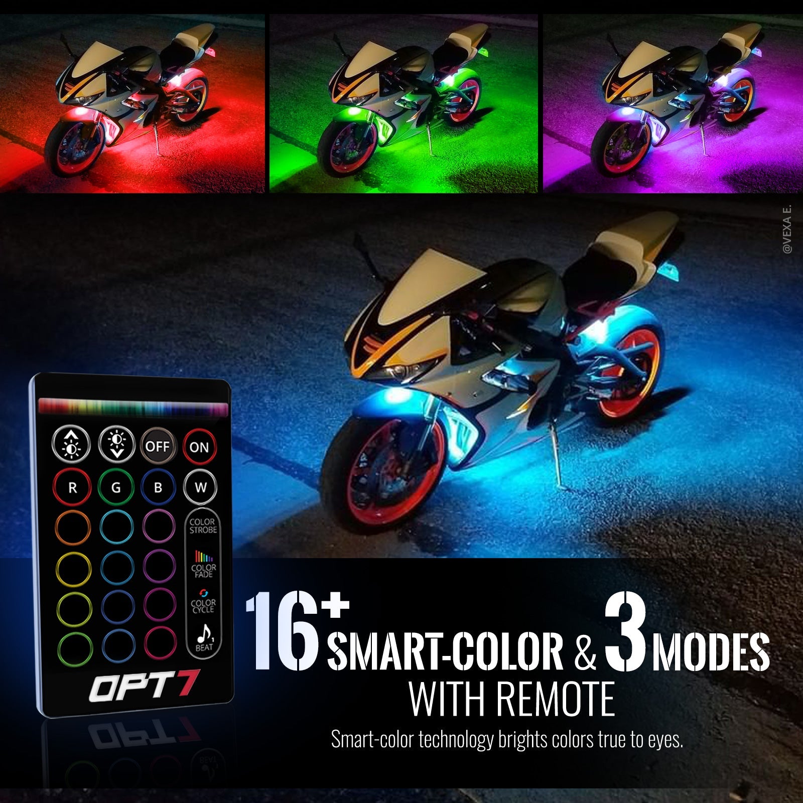 AURA Motorcycle Multi-Color LED Lighting Strip Kit for Sport Bikes Rem ...