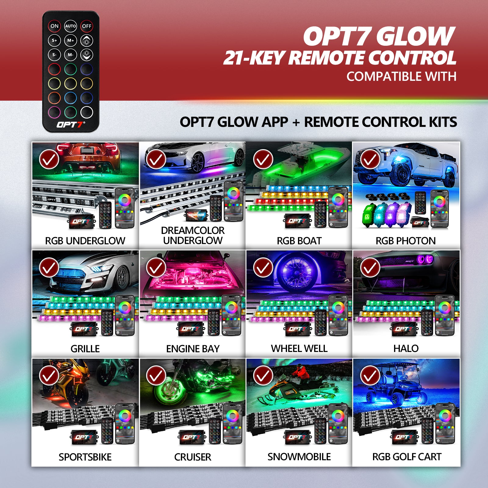 Rgb Pc Remote OPT7 GLOW 21-Key Remote Control for RGB Underglow, Rock Lights, Halo ...