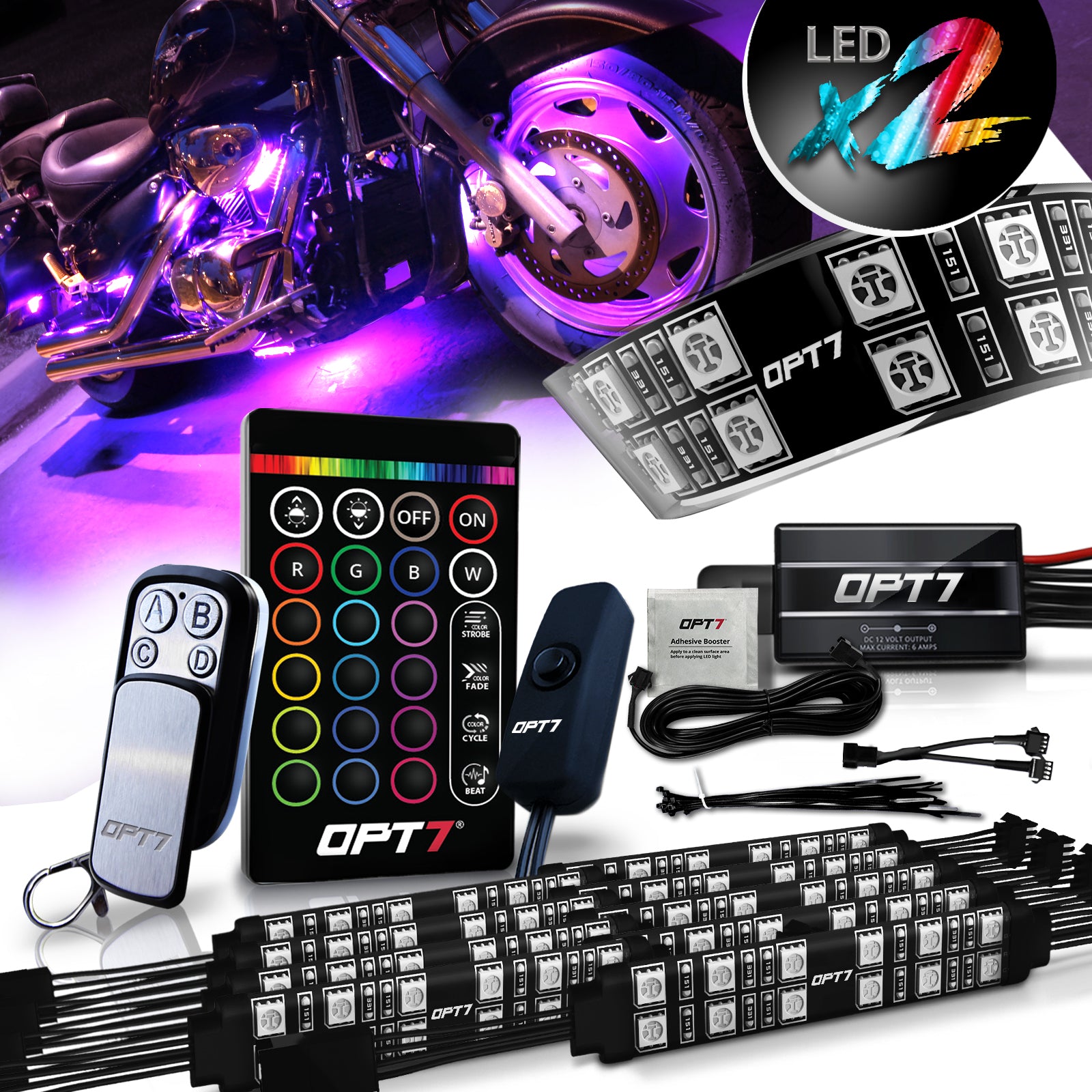 AURA Motorcycle Multi-Color LED Lighting Strip Kit for Cruisers Remote ...