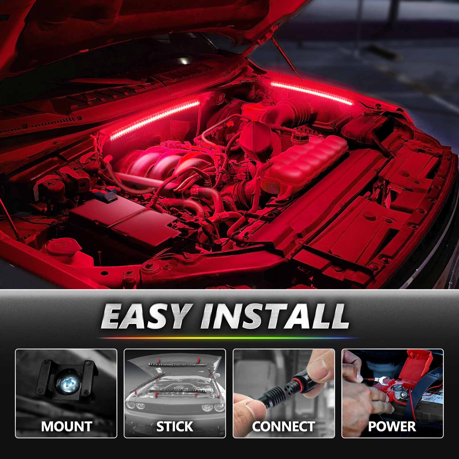 Led For Motor Car Under Hood Lighting OPT7 Aura Glow LED Engine Bay Lighting Kit - 24 ...