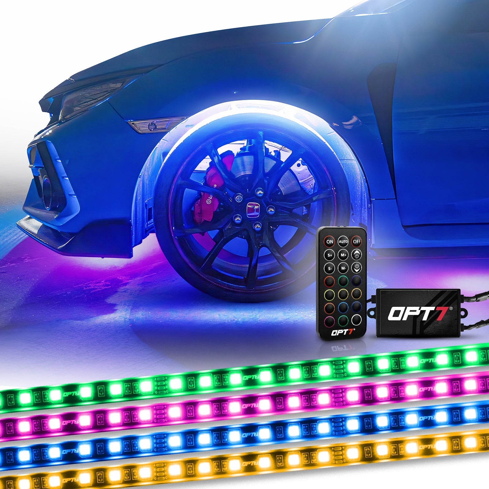AURA Wheel Well LED Lighting Kit 24-Inch Multi-Color Strips x 4 - Remo ...