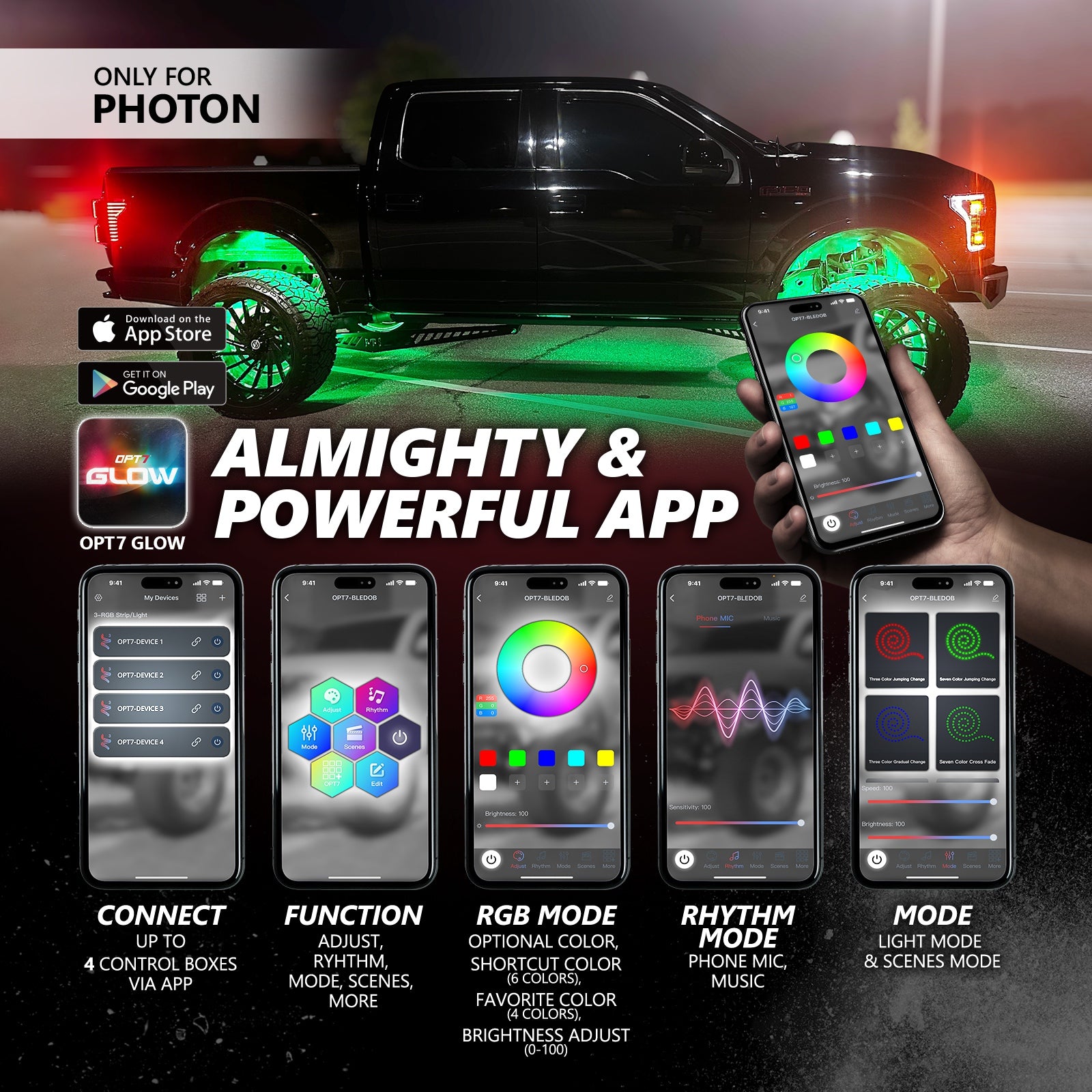 Underglow LED RGB Rock Light W/Remote W/Magnet Offroad Truck Car OPT7 Photon - Foto 10