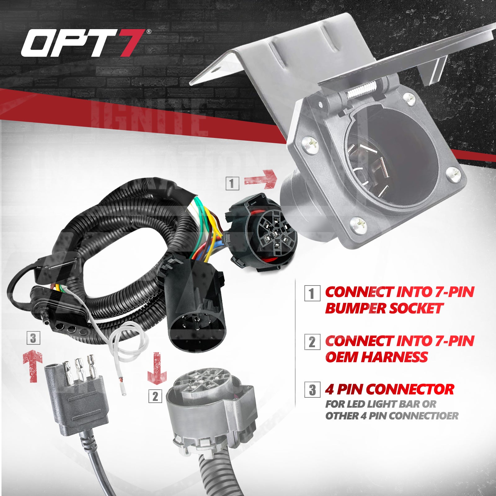 OPT7 Redline Dual 7Pin Splitter with Reverse Wire to 43 Inches 4Pin