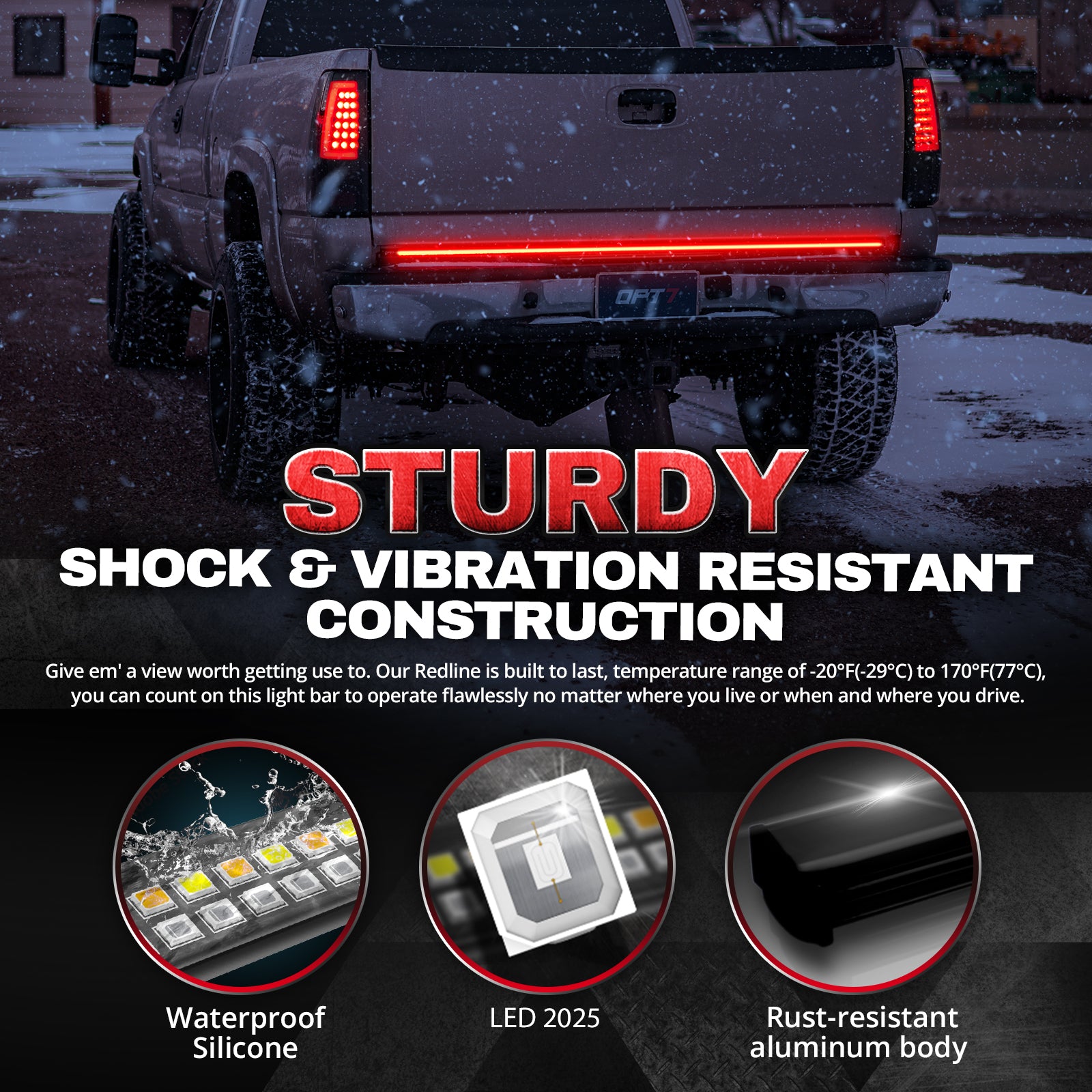 47" Truck Tailgate LED Light Bar - Triple Row Red/White/Amber Lights, IP67 Waterproof