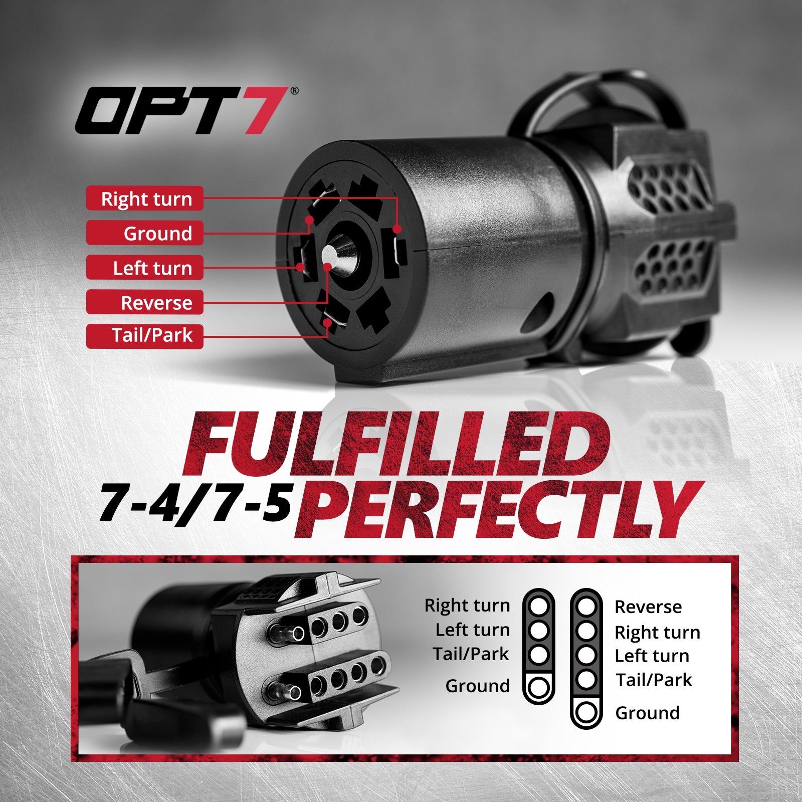 Trailer Light Adapter: 4-Way Flat To 7-Way Round Pin Connector – Euro Hitch Plug (Chixiang)