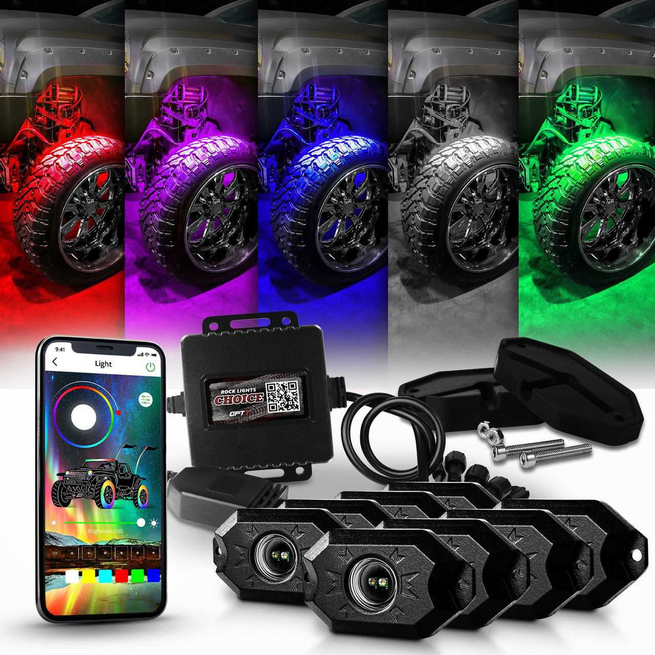 AURA LED Rock Light Kit With 8 Multi-Color (RGBW) Pods – OPT7 Lighting Inc
