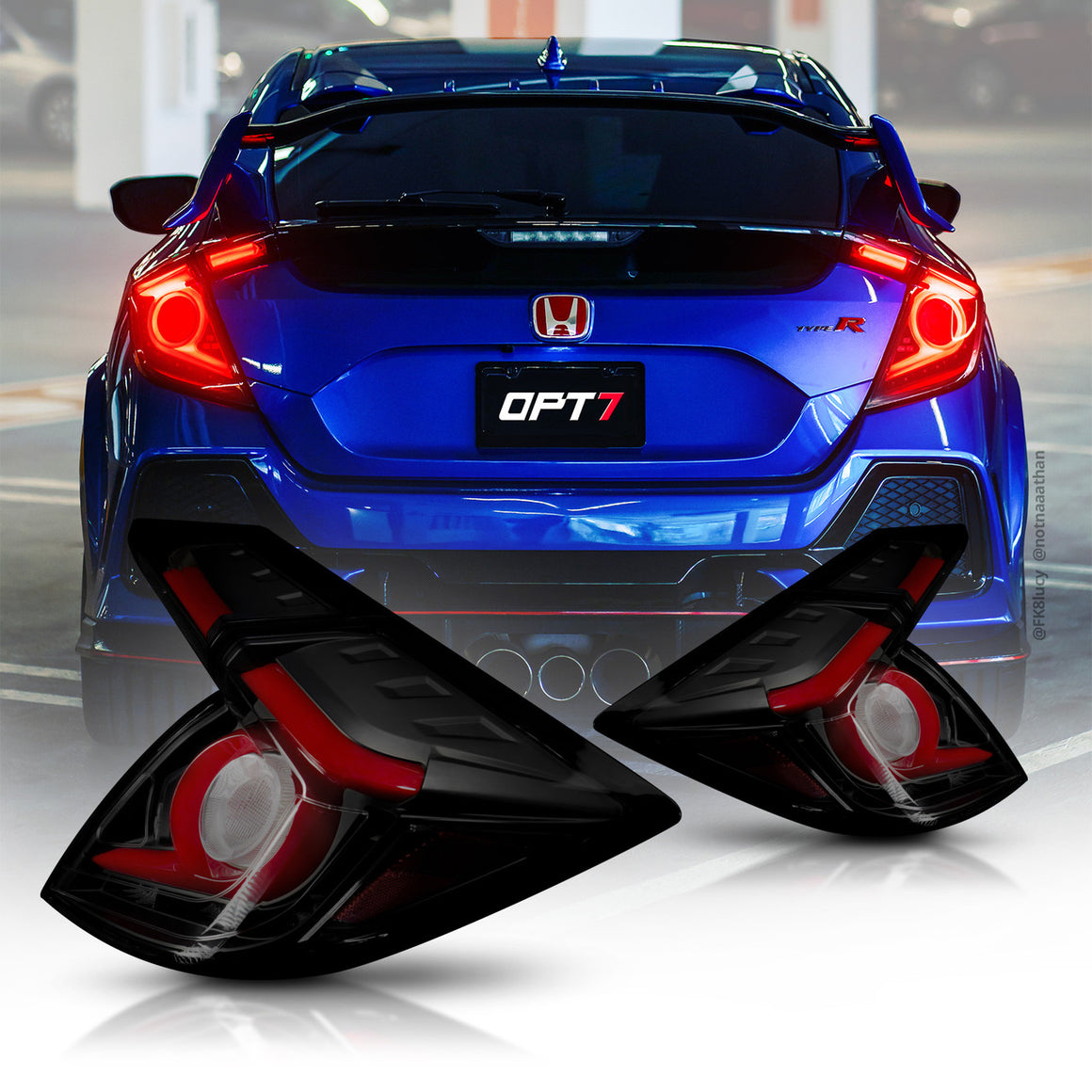 OPT7 Honda Civic Hatchback Smoked LED Tail Lights wSequential Turn Si