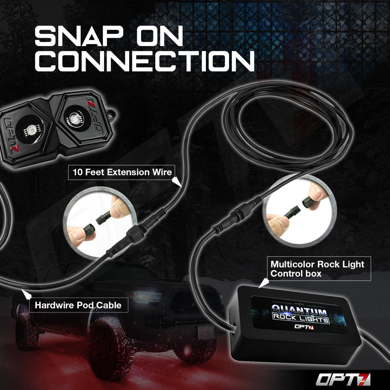 OPT7 AURA Quantum RGBW Rock Light Kit 4 Pods Remote IP68 OPT7 AURA Quantum 4-Piece RGBW LED Rock Light Kit - 1600 Lumens Per Pod, IP68 Waterproof, With Remote Control Under Glow - Foto 8