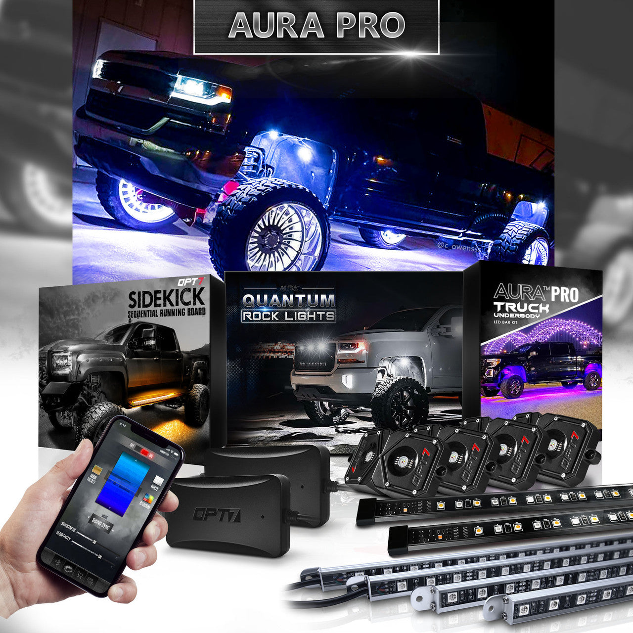 Quantum Led Tail Light AURA PRO LED Lighting Kit for Truck Bundle (Quantum LED Rocklight + Un ...